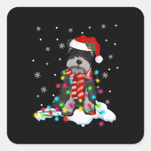 Kute Schnauzer-kerstlichten met Santa Hat Vierkante Sticker