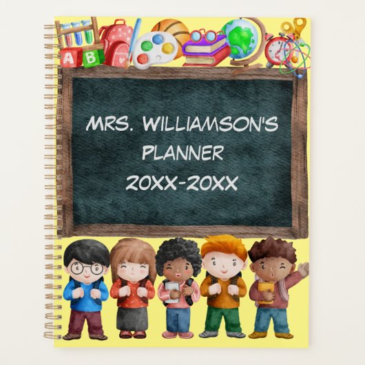 Kute School Waterverf Chalkboard Text Teacher Pla Planner (Voorkant)