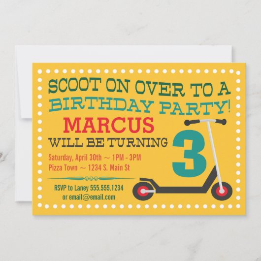 Kute scooter boys Birthday Invitations Kaart (Voorkant)