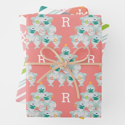 Kute Shark-kerstboom met Initiaal Inpakpapier Vel (In situ)