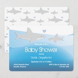 Kute Sharks en Ocean   Uitnodiging tot Baby shower