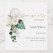 KUTE SILVER WITTE BALLOON FLORAL AFSTUDEERDER CONG WIJN ETIKET (Enkel label)