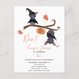 Kute Simple Halloween Bats Child's 2e verjaardag Uitnodiging Briefkaart
