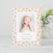 Kute Simple Rainbow Floral Waterverf Birth Aankondiging (Staand voorkant)