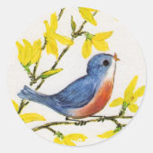 Kute Singing Blue Bird Tree Ronde Sticker (Voorkant)