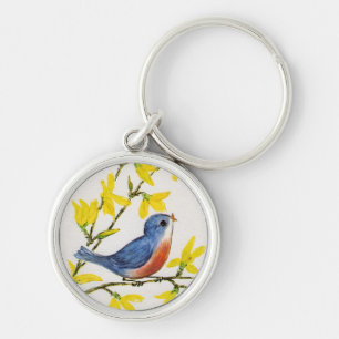 Kute Singing Blue Bird Tree Sleutelhanger