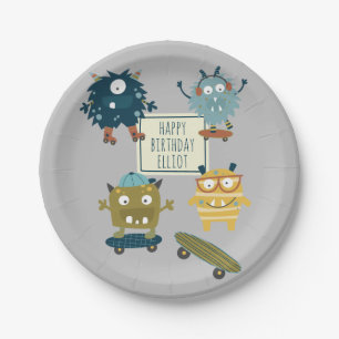 Kute Skateboard Monsters gepersonaliseerd op zater Papieren Bordje