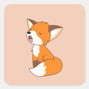 Kute slapy Little Fox op Peach Vierkante Sticker