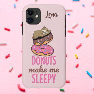 Kute Slapy Sloth Resting on Pink Sprinkle Donuts iPhone 11 Hoesje