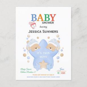 Kute sleeping Teddy bears Twin Boys Shower by Mail Uitnodiging Briefkaart