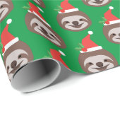 Kute Sloth Face Wearing Santa Hat Pattern Xmas Wra Cadeaupapier (Rol Hoek)