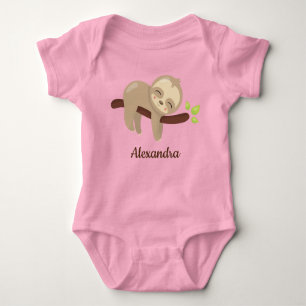 Kute Sloth on Tree Kawaii Animal Illustration Romper