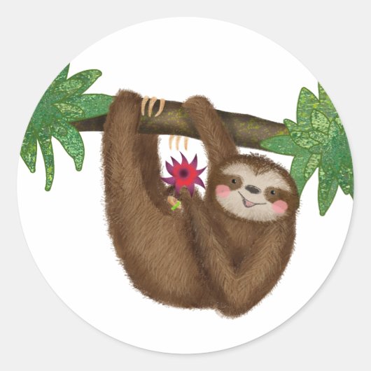 Kute sloth op een tak rond stickers (Voorkant)