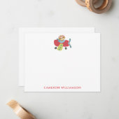 Kute Sloth Pilot Flying Personalised Stationery Notitiekaartje (Voorkant / Achterkant in situ)
