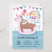 Kute Sloth Pool Party Birthday Uitnodiging (Voorkant)