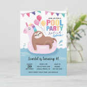 Kute Sloth Pool Party Birthday Uitnodiging (Staand voorkant)