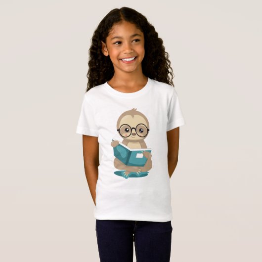 Kute Sloth Reader School Book Lover met bril T-shirt (Voorkant volledig)