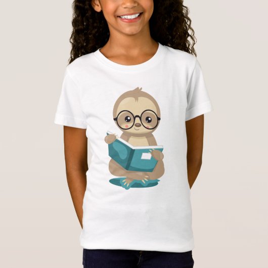 Kute Sloth Reader School Book Lover met bril T-shirt (Voorkant)
