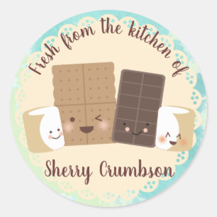 Kute smores marshmallows uit de keuken van het eti ronde sticker