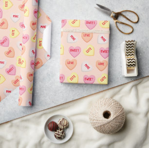 Kute snoep harten bewerkbare tekst roze oranje gee cadeaupapier