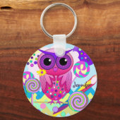 Kute Snoep Owl, Lollipops & Custom Name Sleutelhan Sleutelhanger (Voorkant)