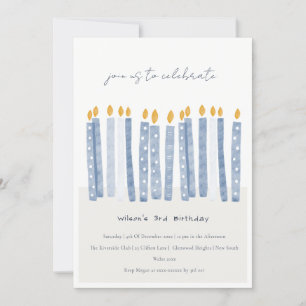 Kute Soft Pastel Blue Waterverf Birthday Kandels Kaart