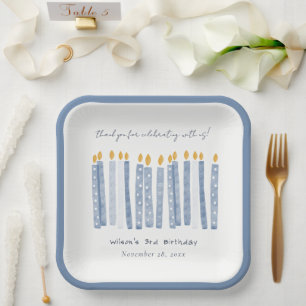 Kute Soft Pastel Blue Waterverf Birthday Kandels Papieren Bordje