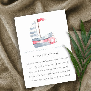 Kute Soft Red Blue Sailboat Books for Baby shower Informatiekaartje