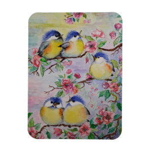 Kute Sparrows Magnet - Spring - Schilderen Magneet