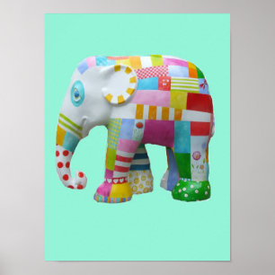 Kute speelgoed patchwork-olifant retro whimsical s poster