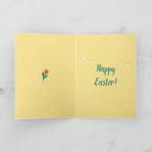 Kute spring vrouw in tulip veld Pasen Feestdagen Kaart (Binnen)