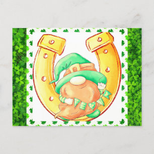 Kute St Patricks Day Lucky Gnome Green Shamrock Briefkaart