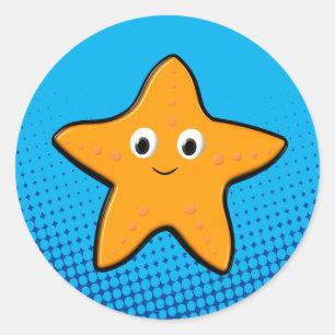 Kute Starfish Tekening Blauwe Oceaan Ronde Sticker