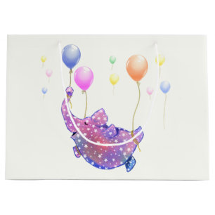 Kute Starry Elephant Flying with Colorful Balloons Groot Cadeauzakje