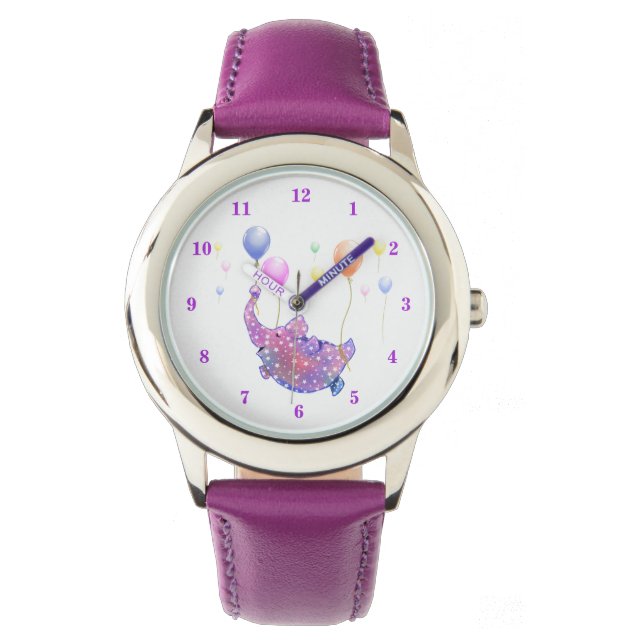 Kute Starry Elephant Flying with Colorful Balloons Horloge (Voorkant)