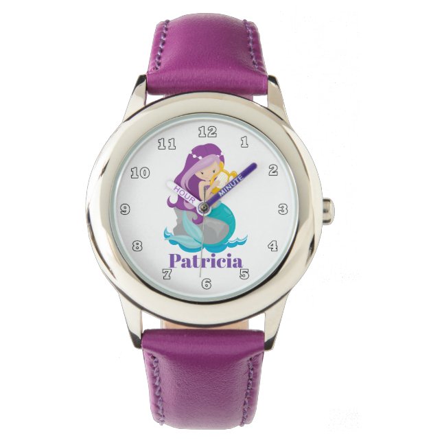 Kute strand mermaid add name watch horloge (Voorkant)