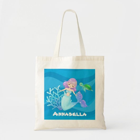 Kute strand zeemeermaid zee schildpad naam canvas tote bag (Voorkant)