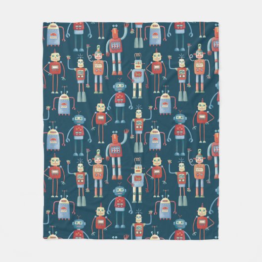 Kute Style Retro Robot Pattern Dark uit de jaren v Fleece Deken (Voorkant)