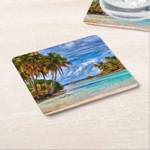 Kute  Summer Hawaiian Beach Waterverf Vierkante Kartonnen Onderzetter