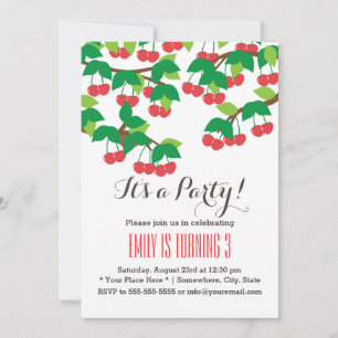 Kute Sweet Cherries Birthday Party Invitations Kaart