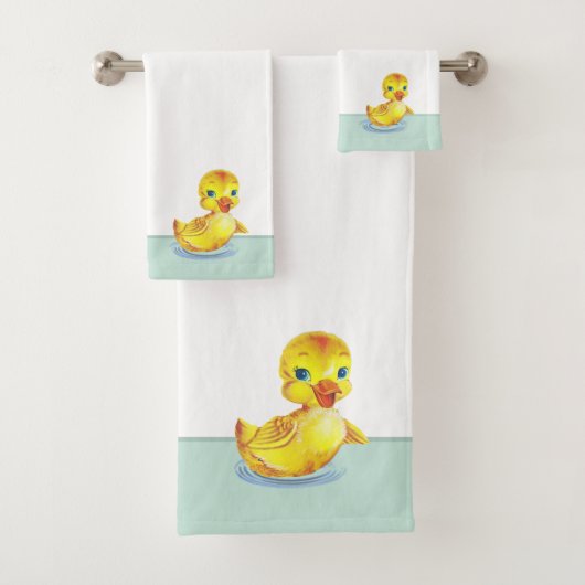 Kute Swimming Ducklings on Light Blue & White Bath Bad Handdoek (Insitu)