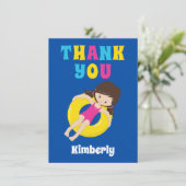 Kute Swimming Pool Birthday Party Girl Custom Kind Bedankkaart (Staand voorkant)