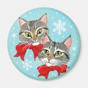 Kute tabby cats, kerstwintersneeuw magneet