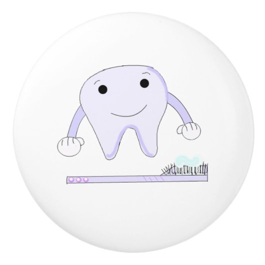 Kute tand en tandenborstel keramische knop (Voorkant)