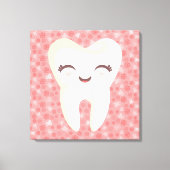 Kute tand op roze patroon - Vergerasterde canvasku Canvas Afdruk (Voorkant)