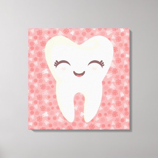 Kute tand op roze patroon - Vergerasterde canvasku Canvas Afdruk (Voorkant)