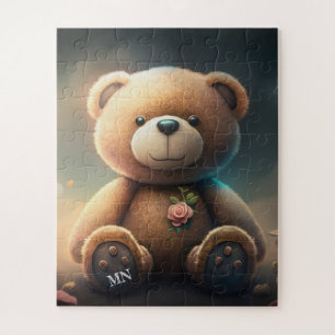 Kute teddybeer met roze roze roze roze monogram AI Legpuzzel