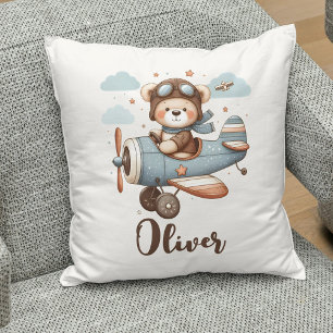 Kute teddybeer piloot personaliseerbaar kussen