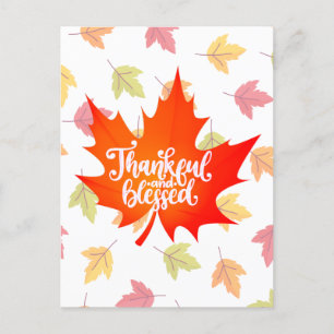 Kute Thankful en Blessed met kleurrijke bladeren Feestdagenkaart