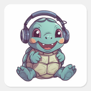 Kute tortel met hoofdtelefoon Schattig dier Vierkante Sticker